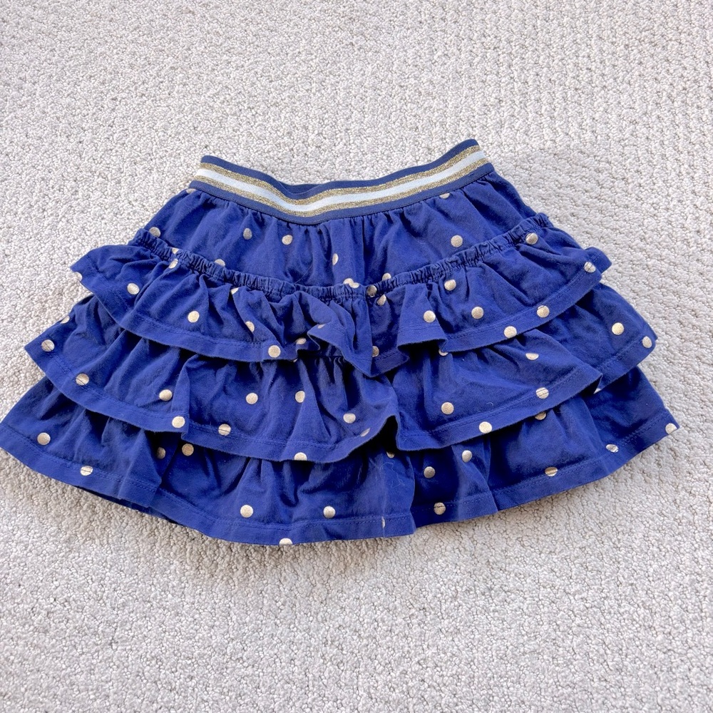 Mini Boden blue gold Polka Dot Ruffle Skort